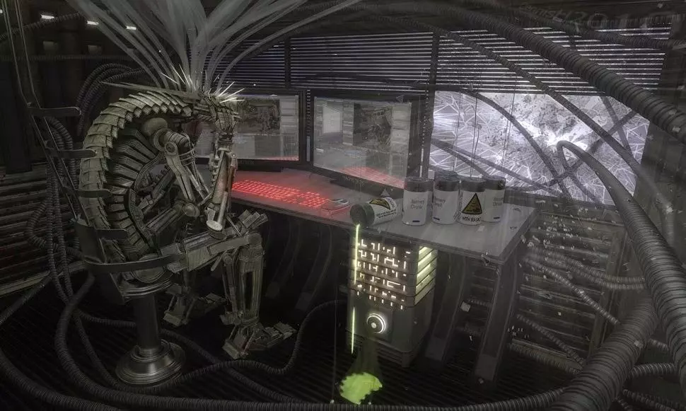 24h-burnoutbot man at desk in futuristic office Free 3D model_0