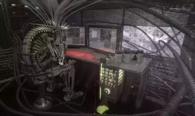 24h-burnoutbot man at desk in futuristic office Free 3D model