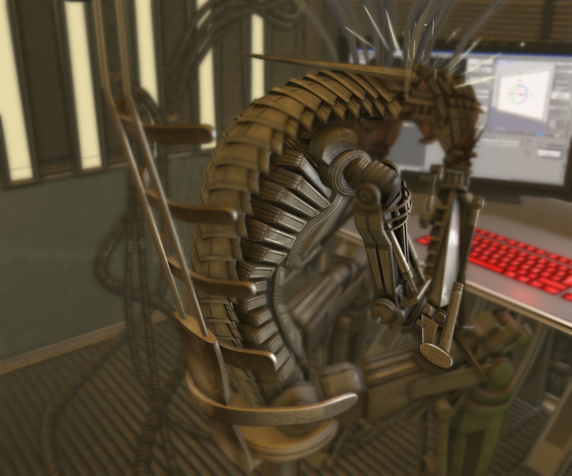 24h-burnoutbot man at desk in futuristic office Free 3D model_18