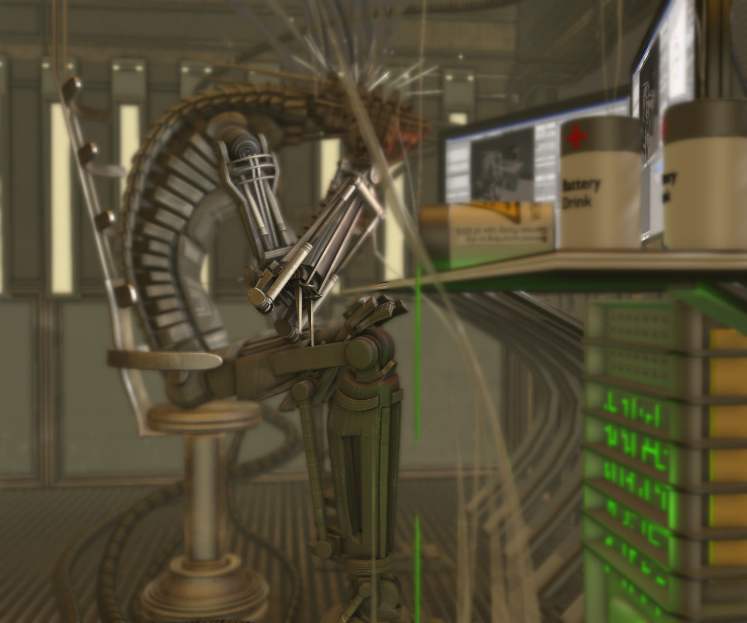 24h-burnoutbot man at desk in futuristic office Free 3D model_54