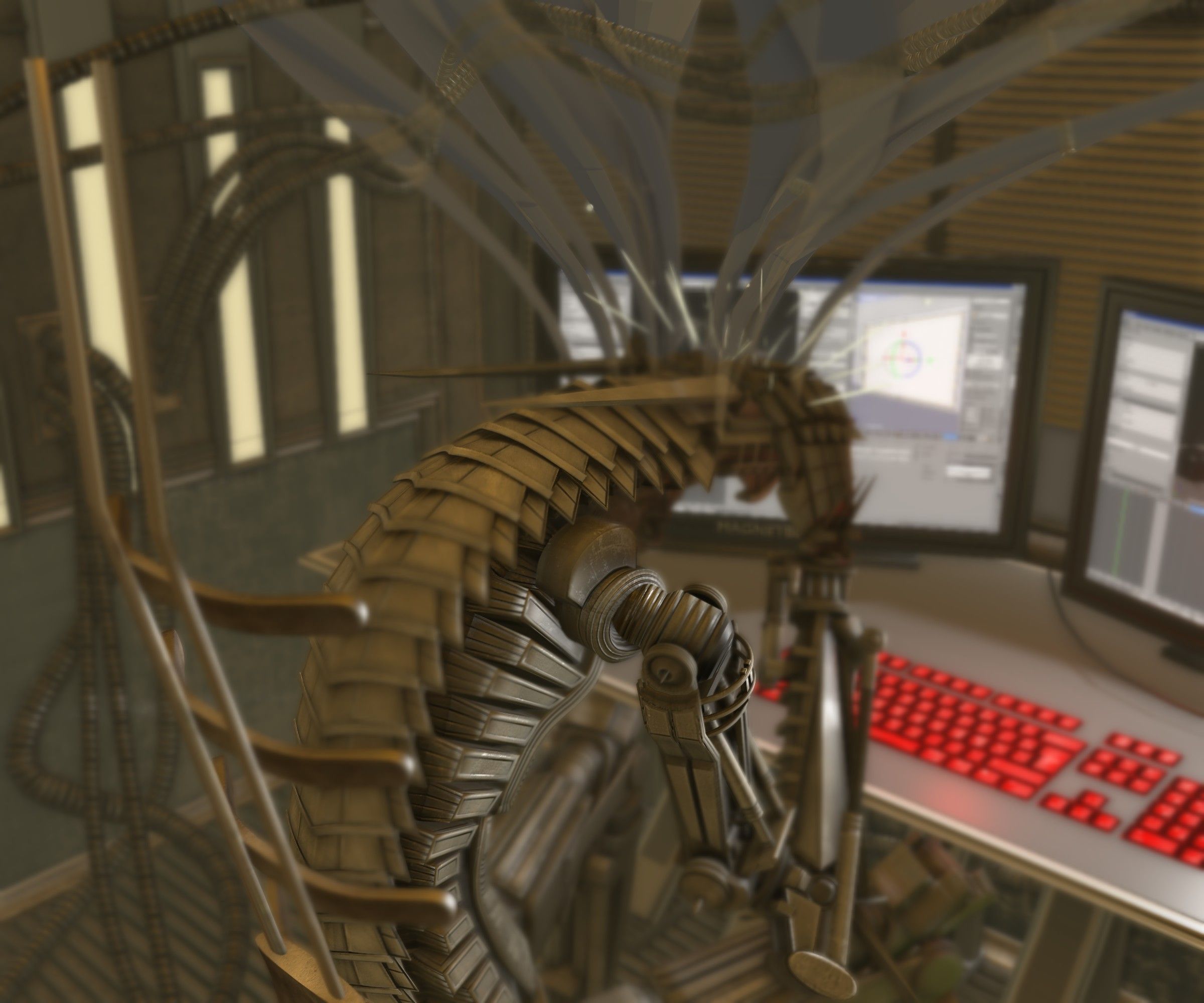 24h-burnoutbot man at desk in futuristic office Free 3D model_30