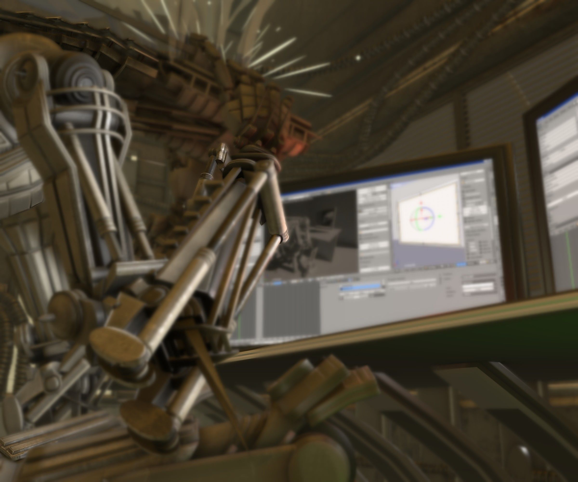 24h-burnoutbot man at desk in futuristic office Free 3D model_49