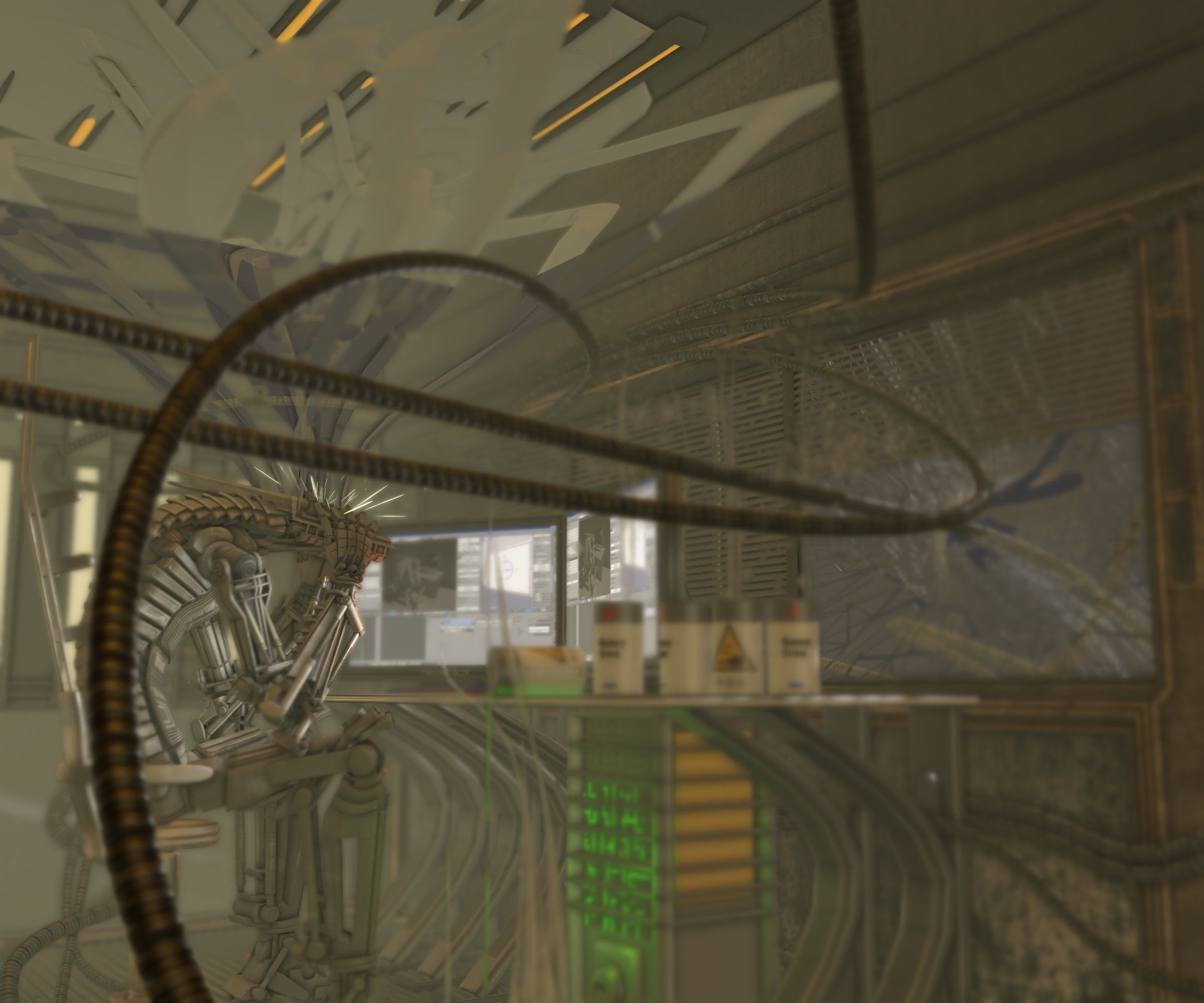 24h-burnoutbot man at desk in futuristic office Free 3D model_76