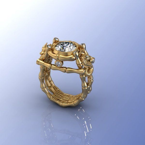 Bamboo Ring with Dragon  3D print model_2