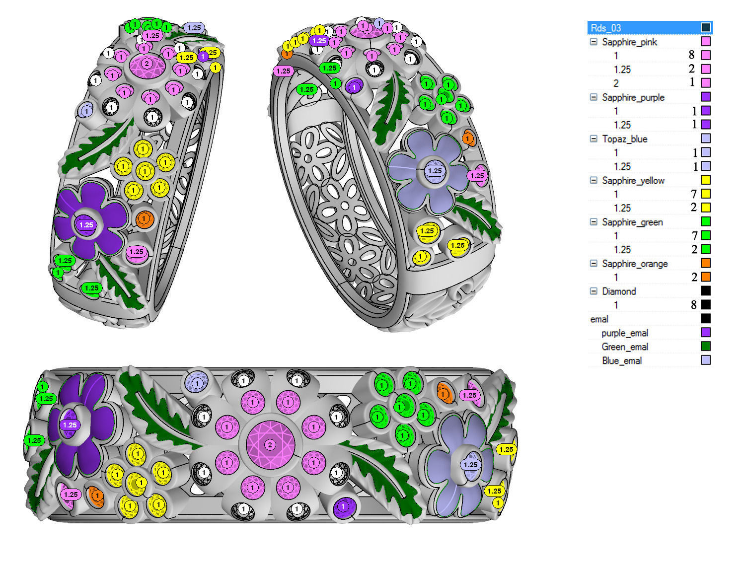 Ring with flowers 3D print model_4