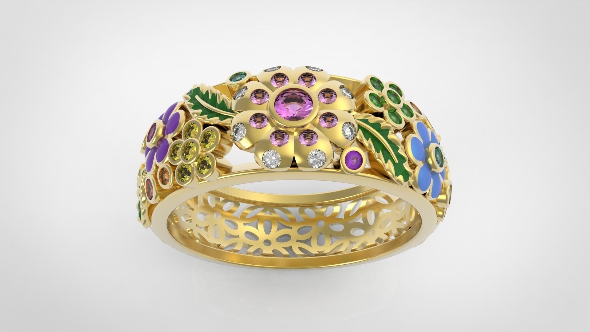 Ring with flowers 3D print model_2