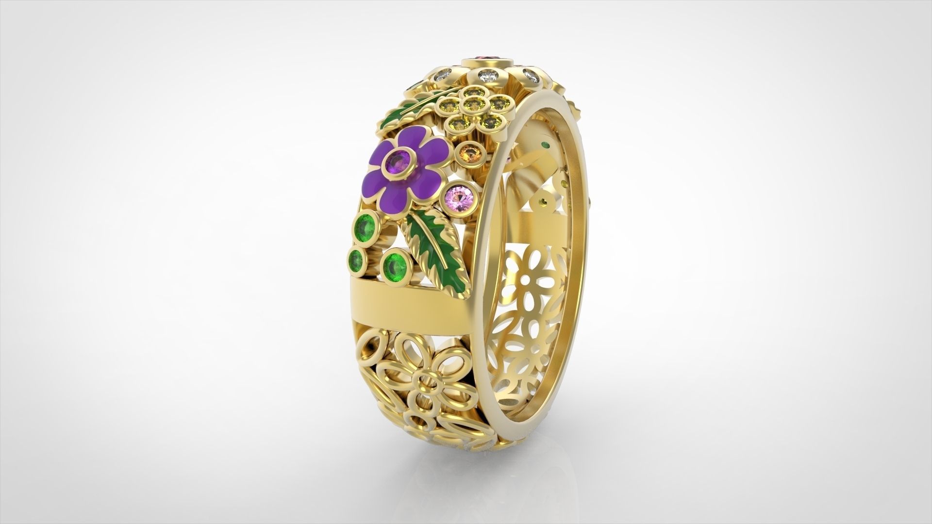 Ring with flowers 3D print model_1