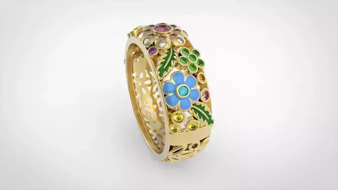 Ring with flowers 3D print model