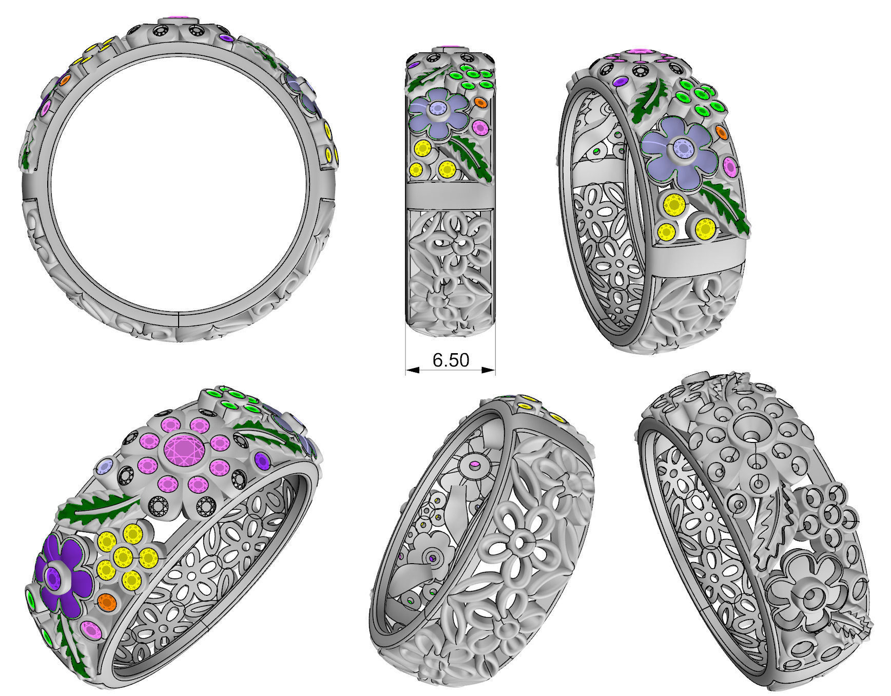 Ring with flowers 3D print model_3