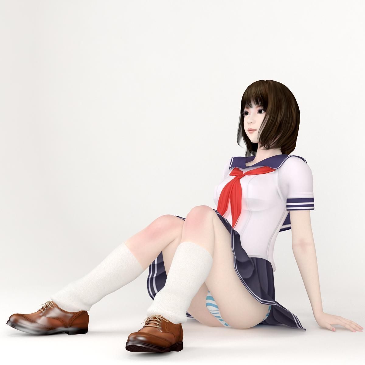8 poses of schoolgirl Mariko 3D model_6