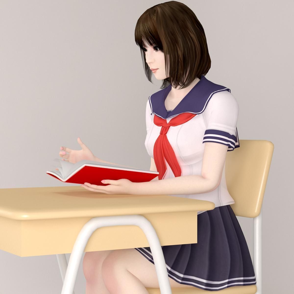 8 poses of schoolgirl Mariko 3D model_13