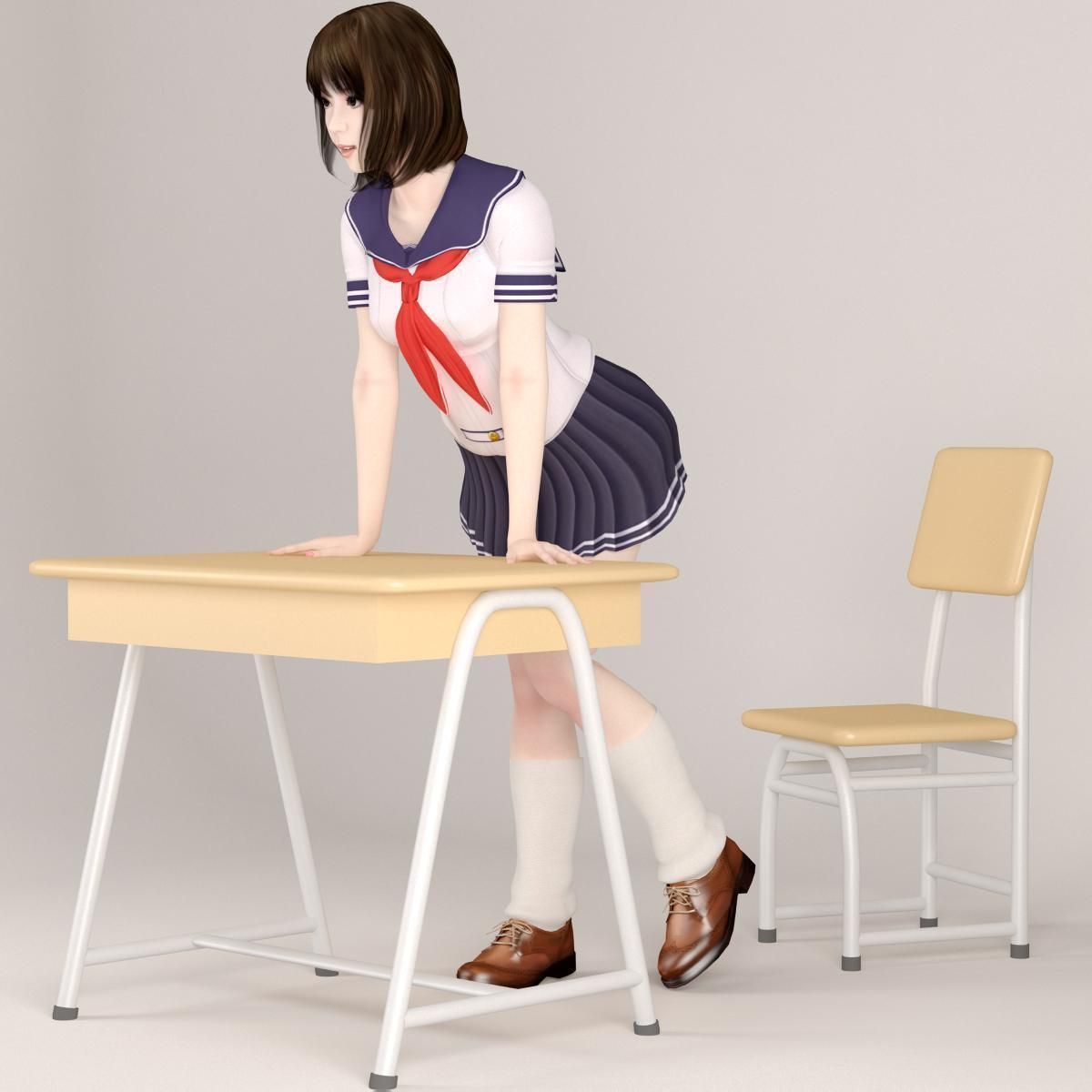 8 poses of schoolgirl Mariko 3D model_22