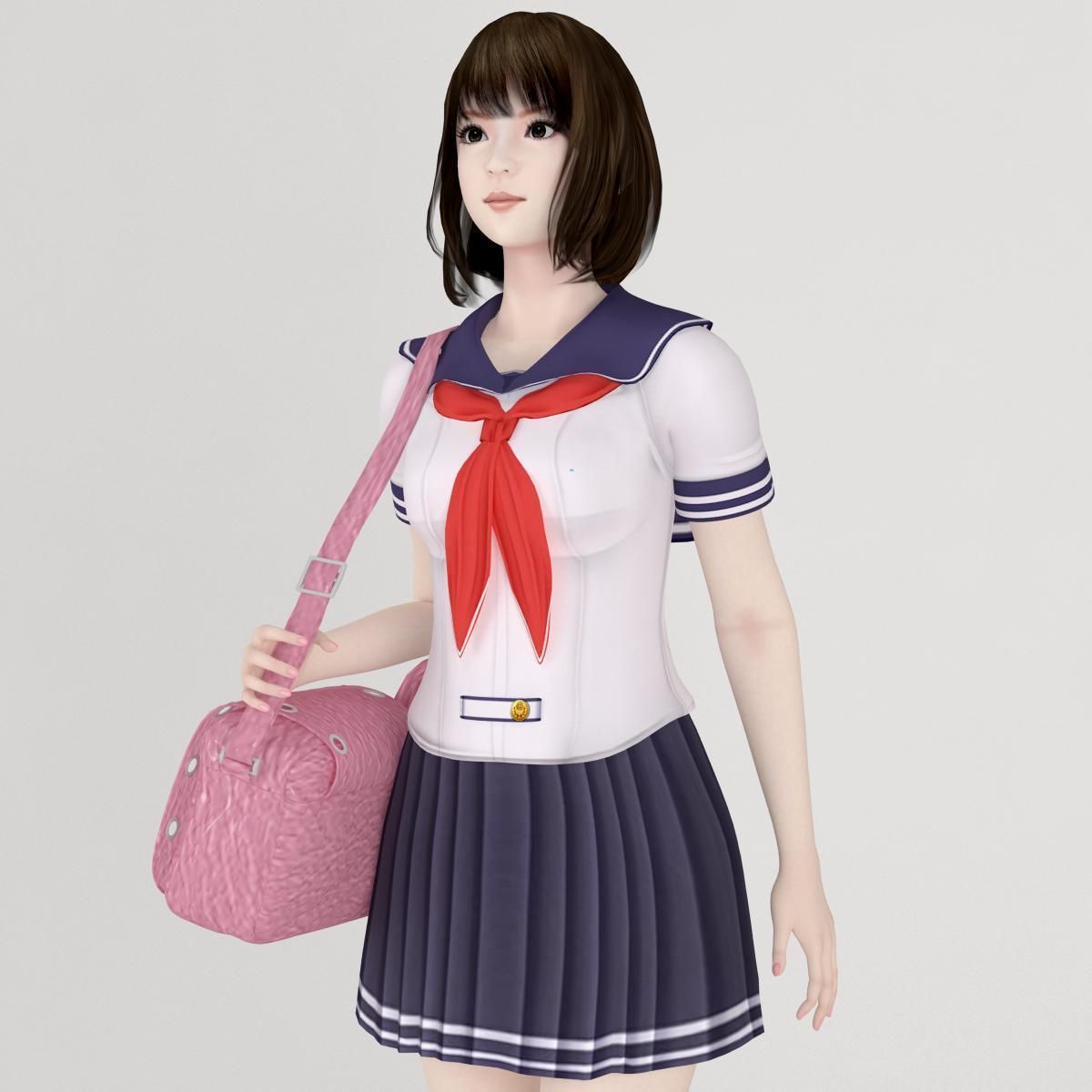 8 poses of schoolgirl Mariko 3D model_1