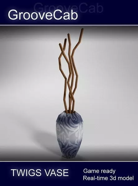 Twigs in Vase Low Poly Low-poly 3D model_0