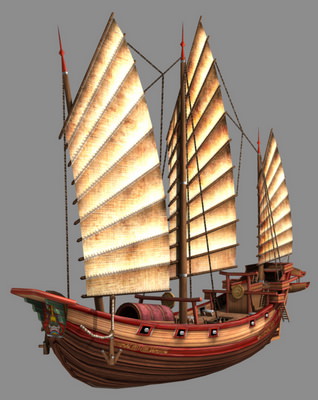 Chinese Junk Ship Low-poly 3D model_9