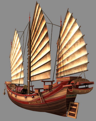 Chinese Junk Ship Low-poly 3D model_3