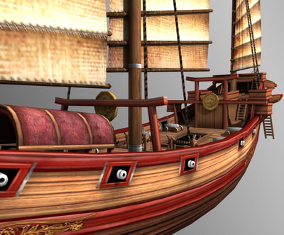 Chinese Junk Ship Low-poly 3D model_10