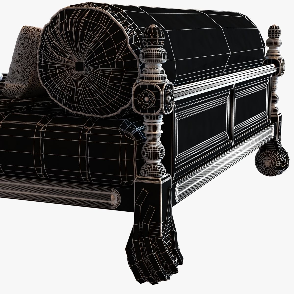 Big classic square daybed with cushions 3D model_9