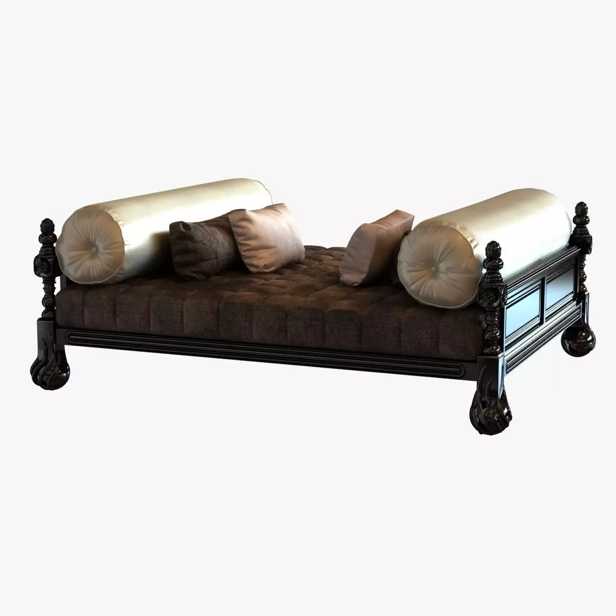 Big classic square daybed with cushions 3D model_0