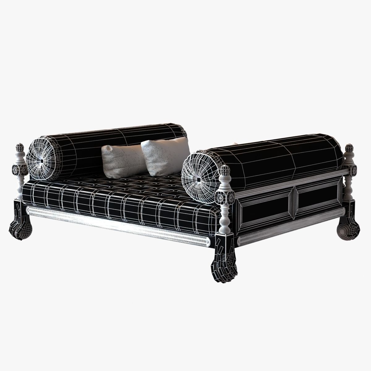 Big classic square daybed with cushions 3D model_6