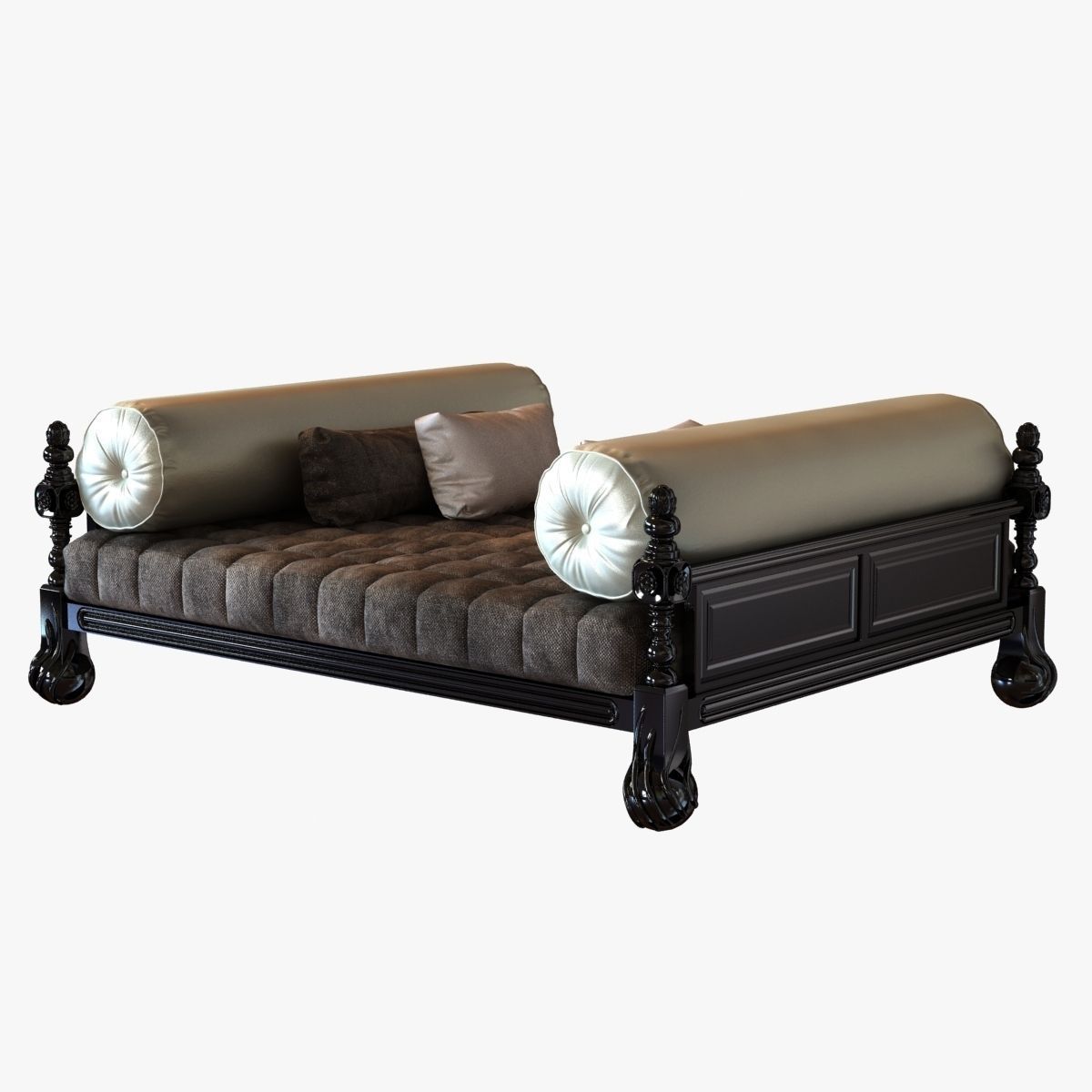 Big classic square daybed with cushions 3D model_4