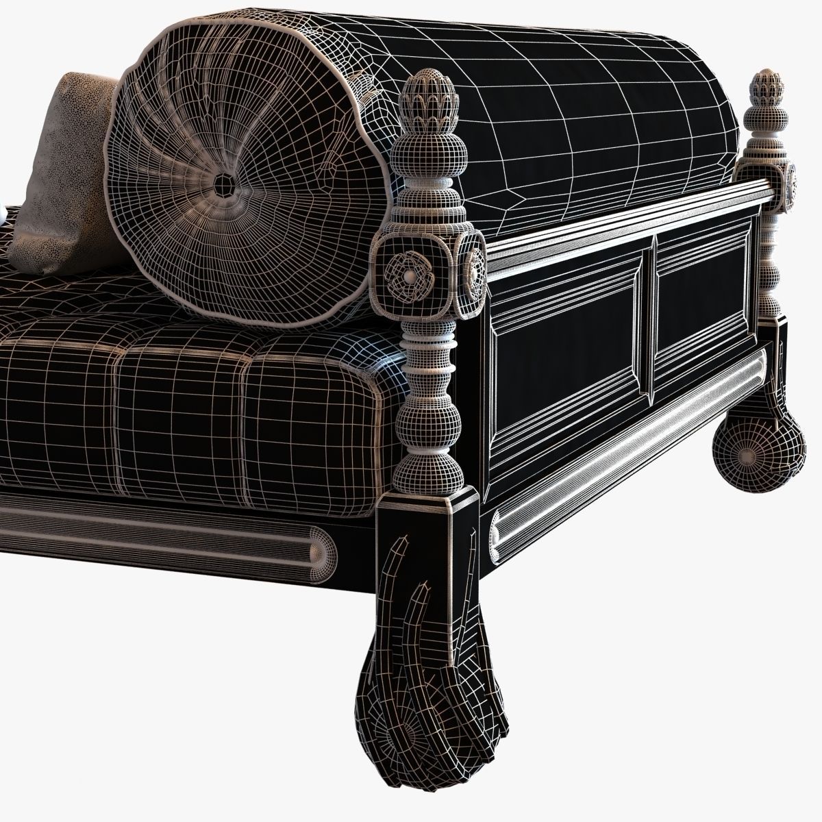 Big classic square daybed with cushions 3D model_11