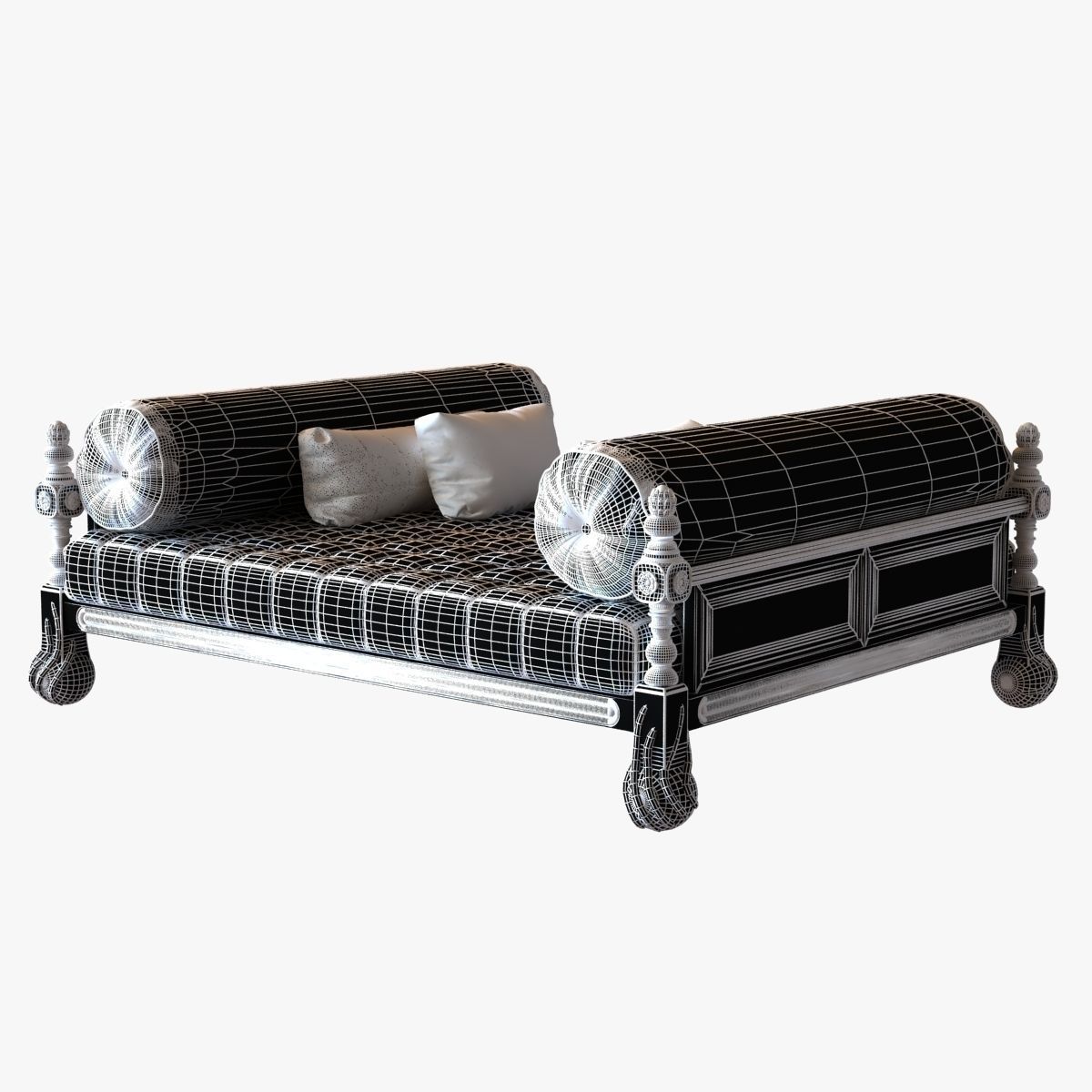 Big classic square daybed with cushions 3D model_7
