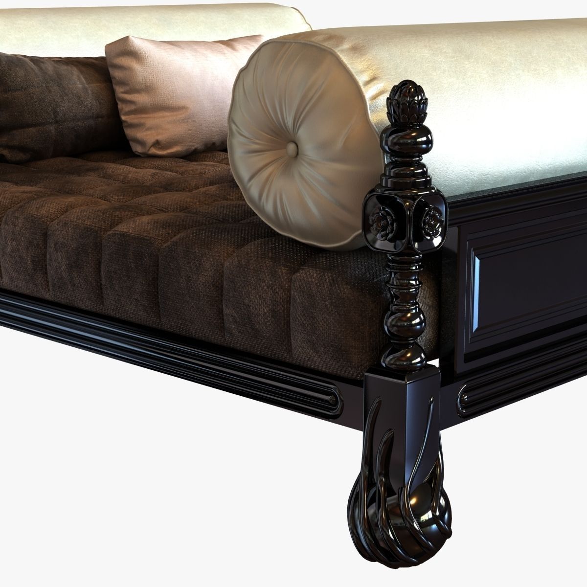 Big classic square daybed with cushions 3D model_5