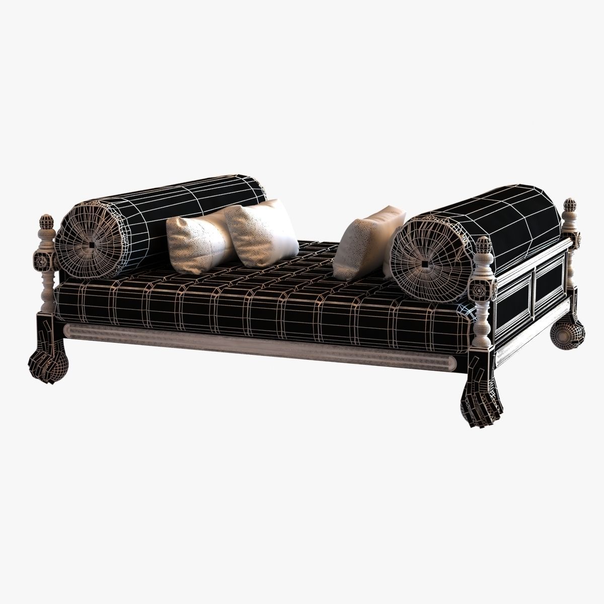 Big classic square daybed with cushions 3D model_8