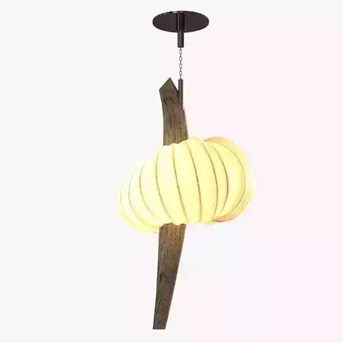 pumpkin white fabric shade with driftwood element ceiling pendan 3D model