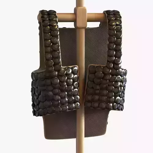 Old scale body armor on wood hanger