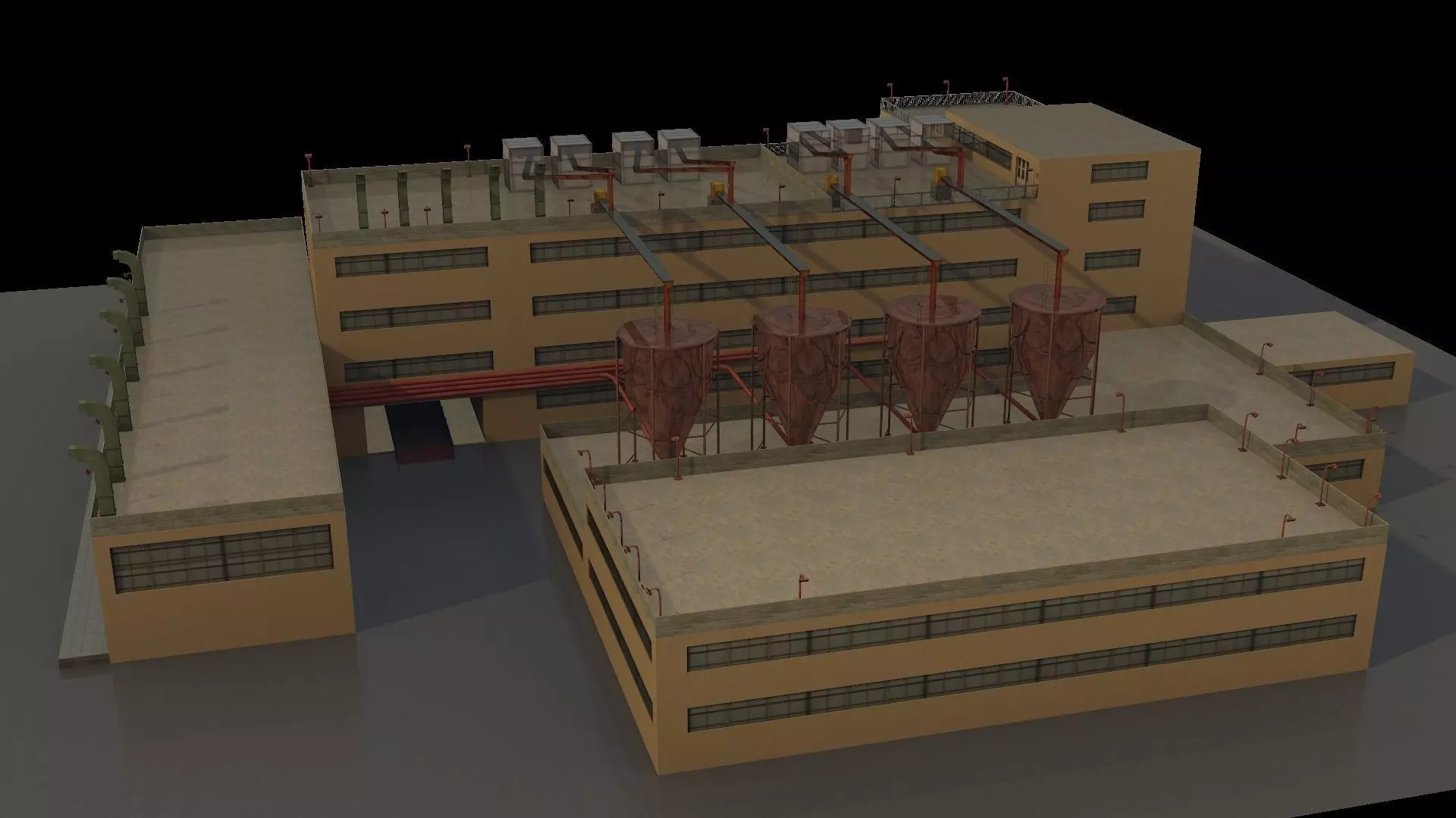 Factory building Low-poly 3D model
