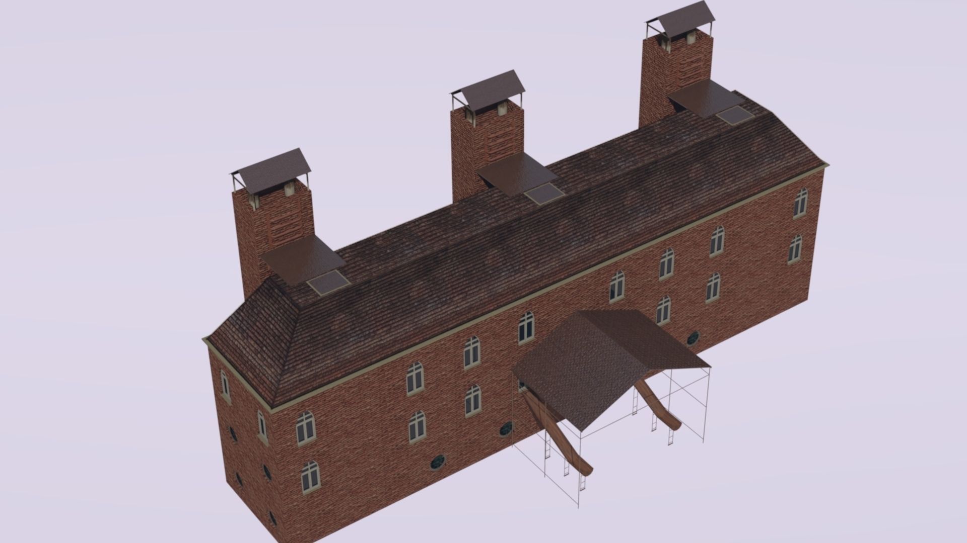 Old factory Low-poly 3D model_1