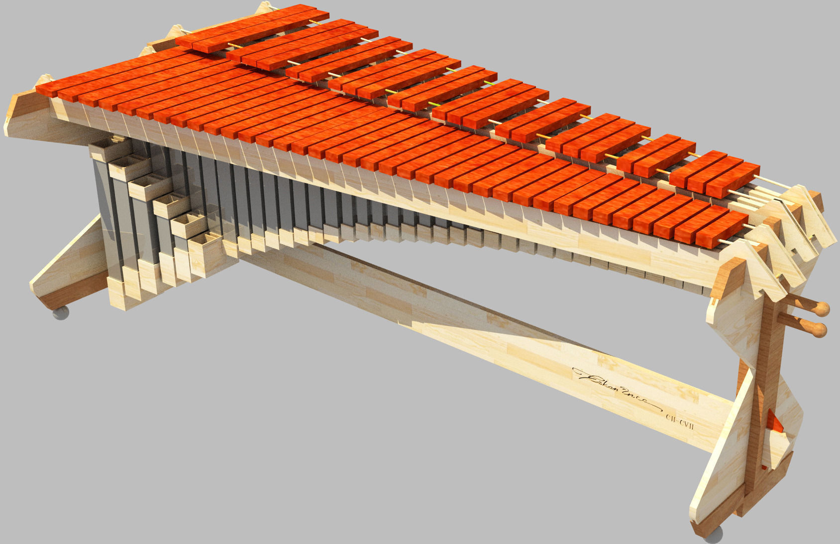 5 Octaves Artist Model Rosewood Marimba 3D model_2