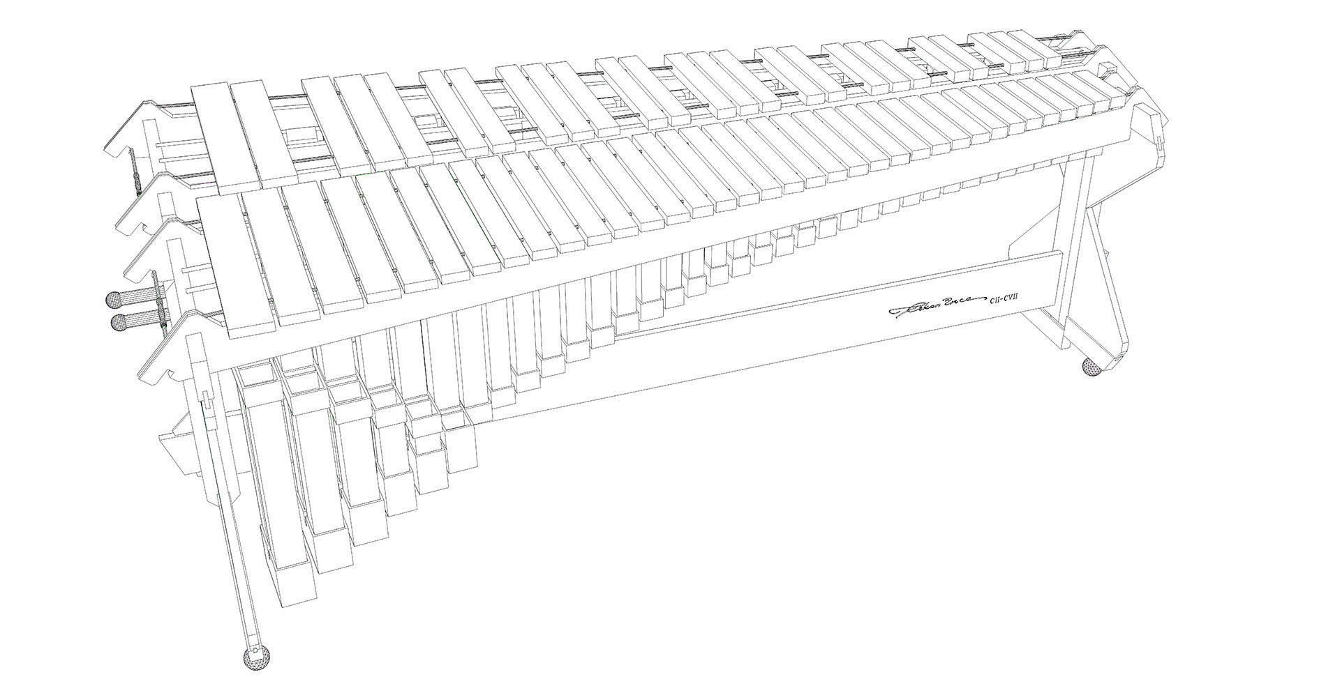 5 Octaves Artist Model Rosewood Marimba 3D model_18