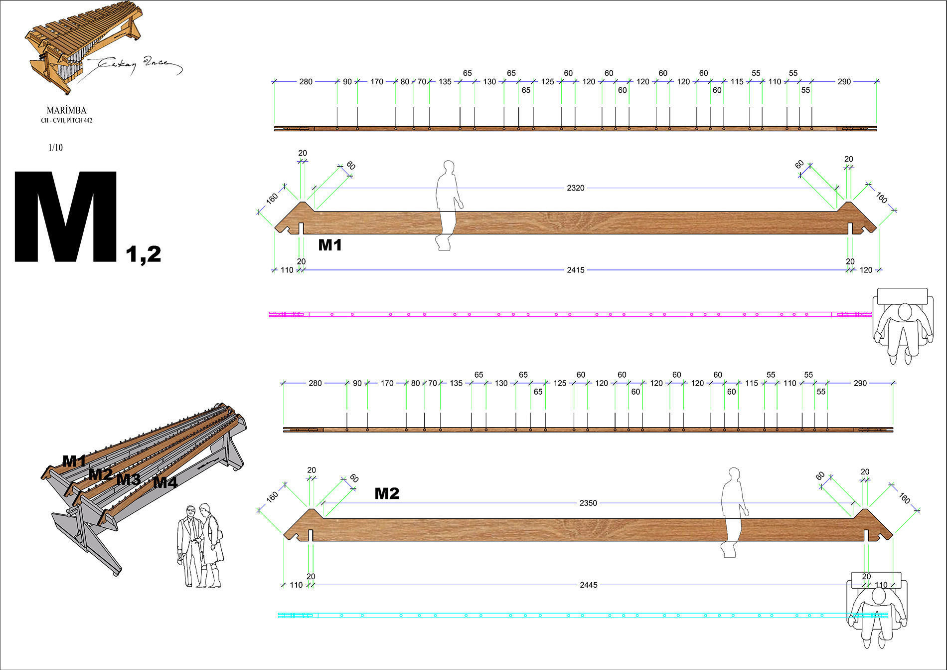 5 Octaves Artist Model Rosewood Marimba 3D model_13