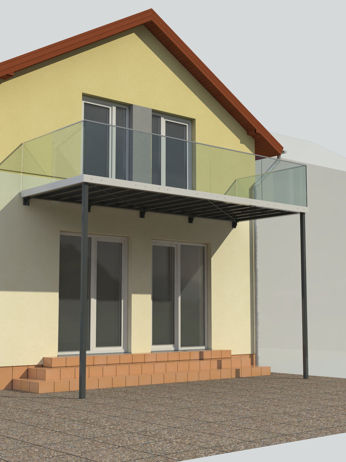 Balcony and railing 3D model_2