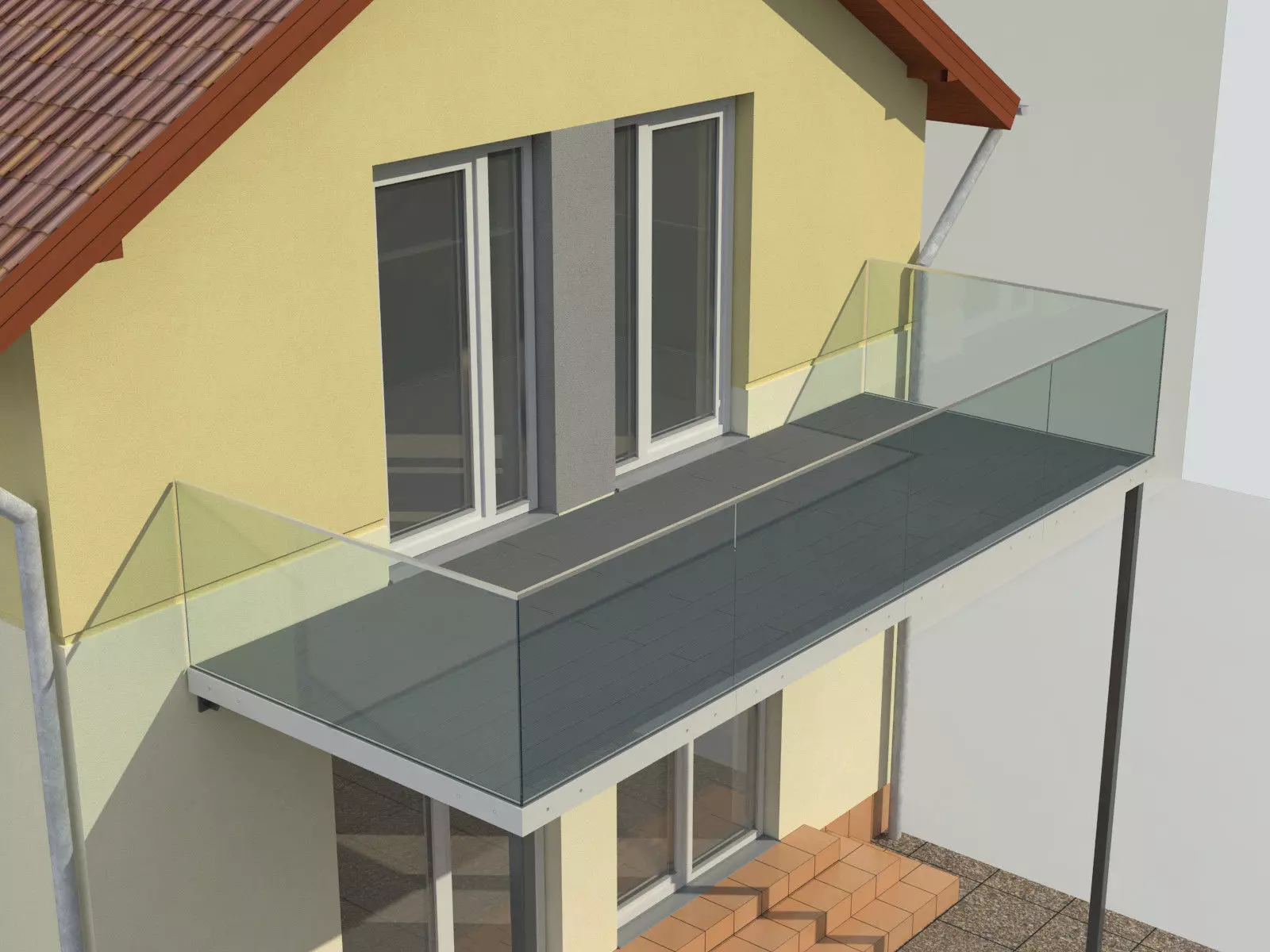 Balcony and railing 3D model_0