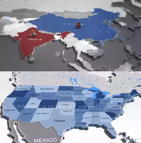 3d world map and usa map 3D model