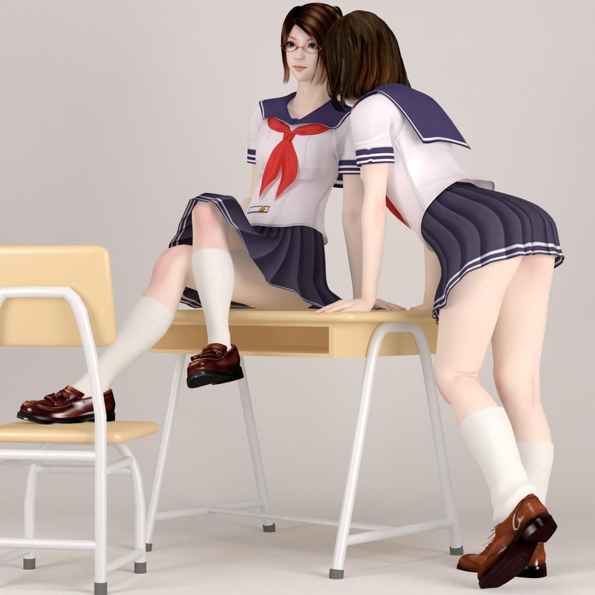 Natsumi and Mariko schoolgirl pose 04 3D model_5
