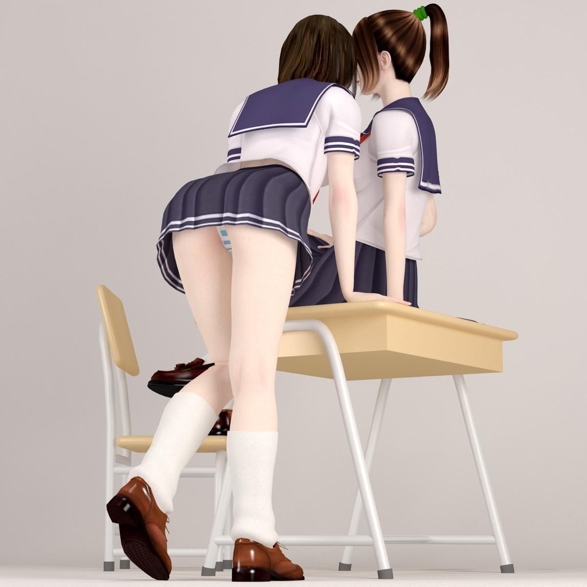 Natsumi and Mariko schoolgirl pose 04 3D model_8