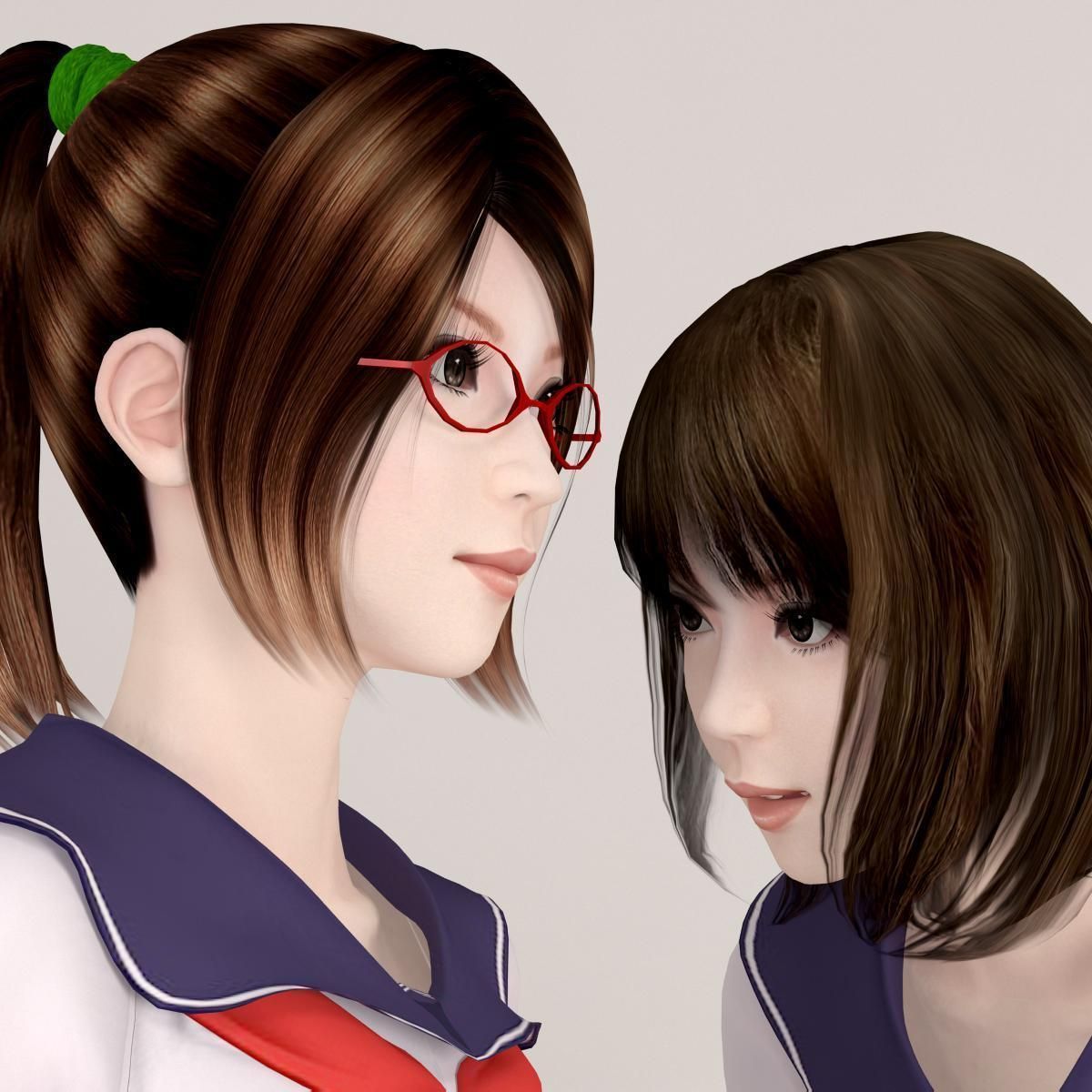 Natsumi and Mariko schoolgirl pose 04 3D model_1