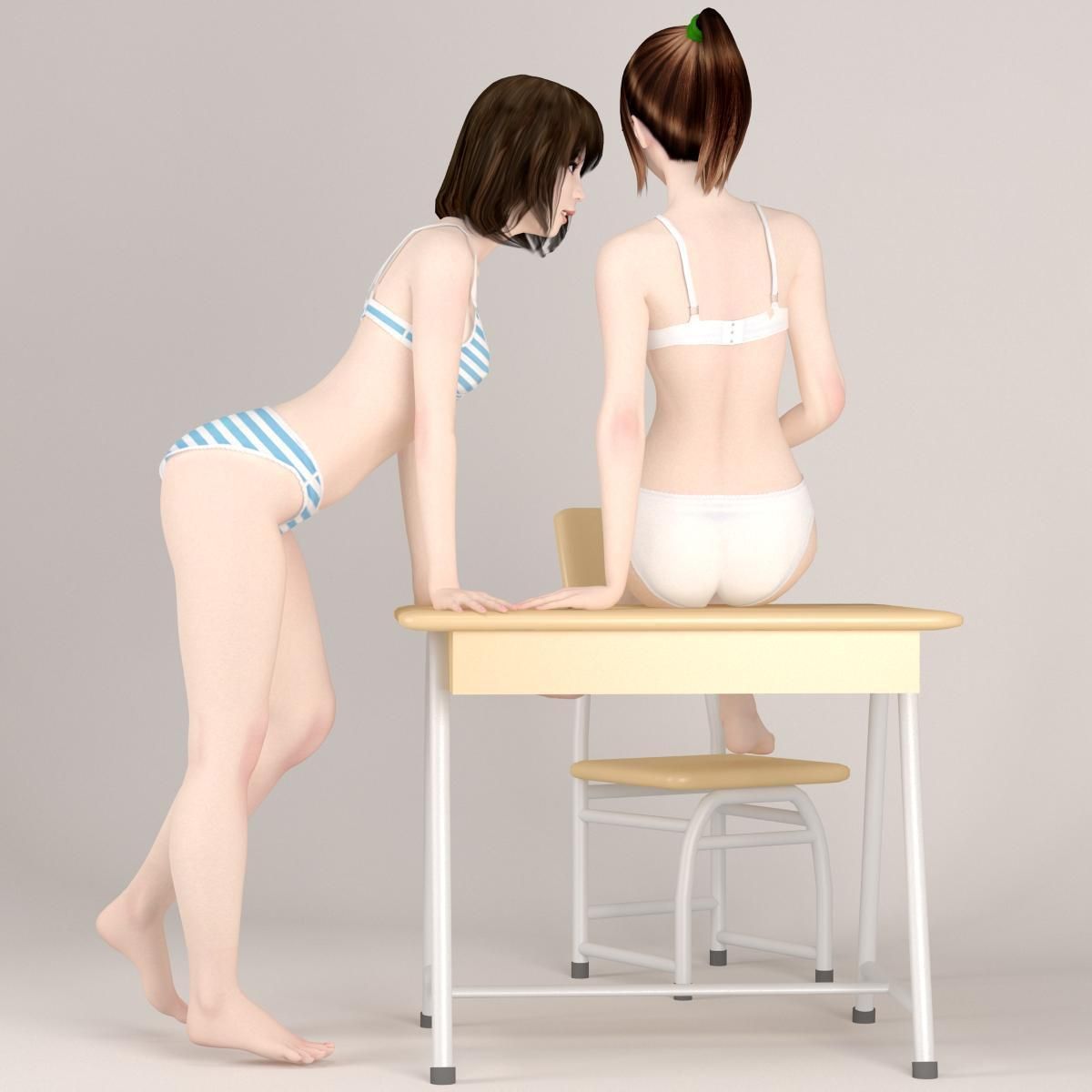 Natsumi and Mariko schoolgirl pose 04 3D model_12
