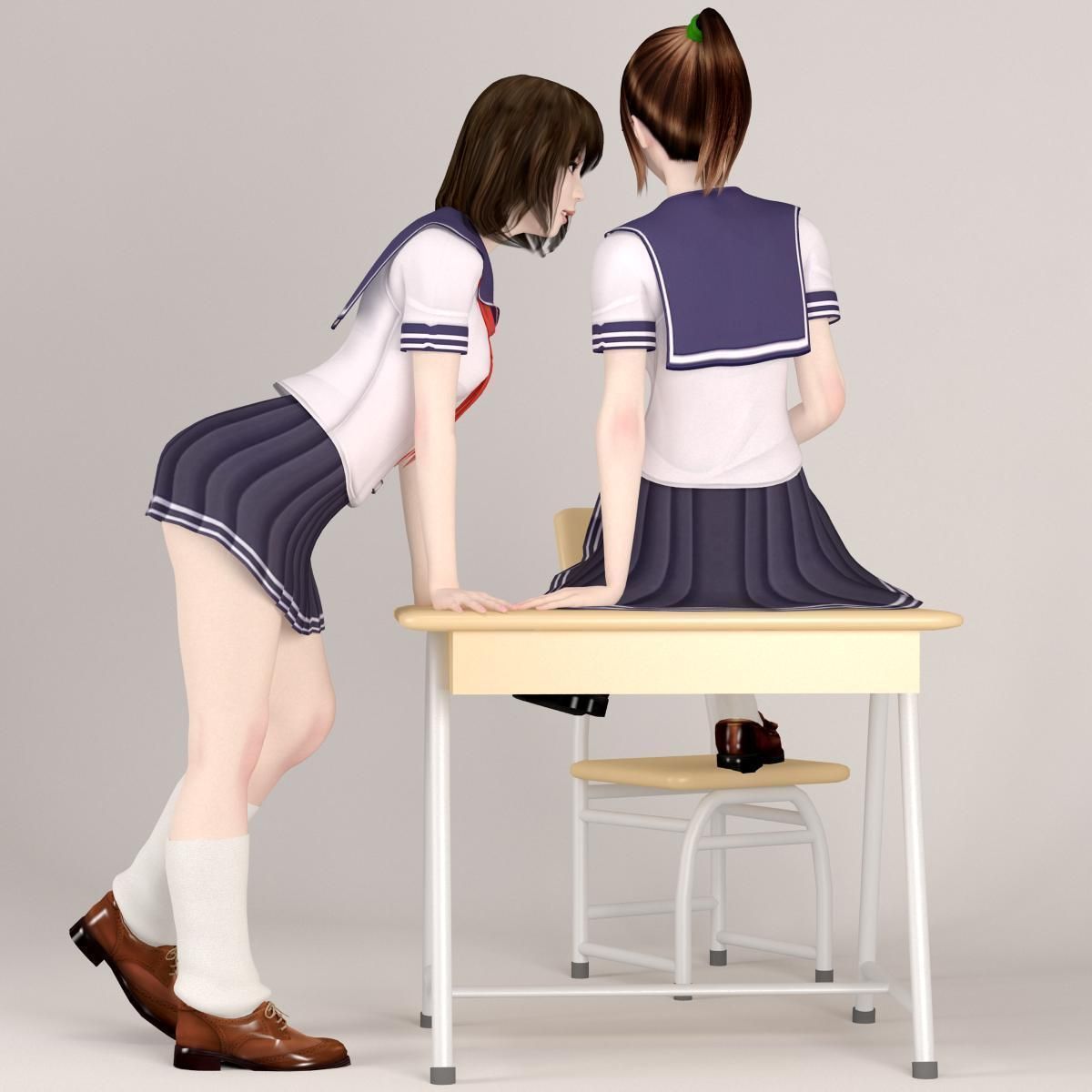 Natsumi and Mariko schoolgirl pose 04 3D model_11