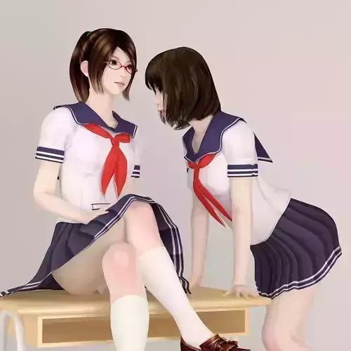 Natsumi and Mariko schoolgirl pose 04 3D model