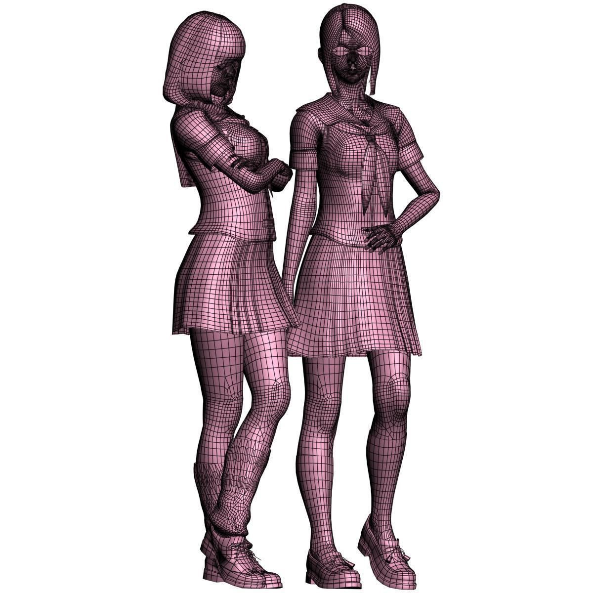 Natsumi and Mariko schoolgirl pose 06 3D model_13