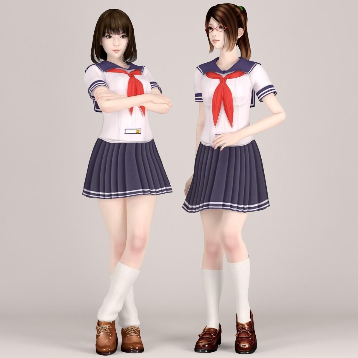 Natsumi and Mariko schoolgirl pose 06 3D model_3