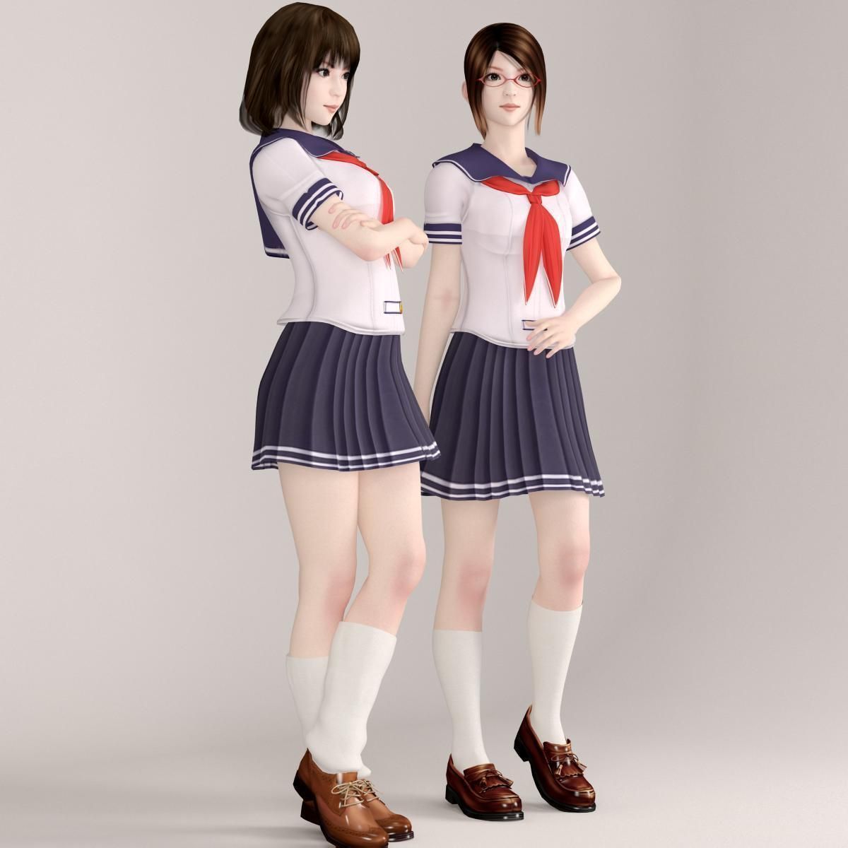 Natsumi and Mariko schoolgirl pose 06 3D model_9