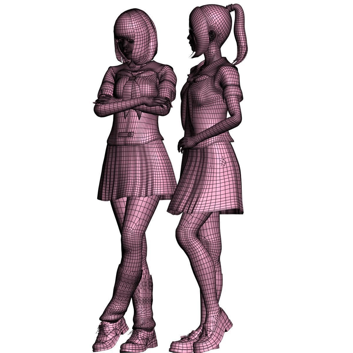 Natsumi and Mariko schoolgirl pose 06 3D model_14