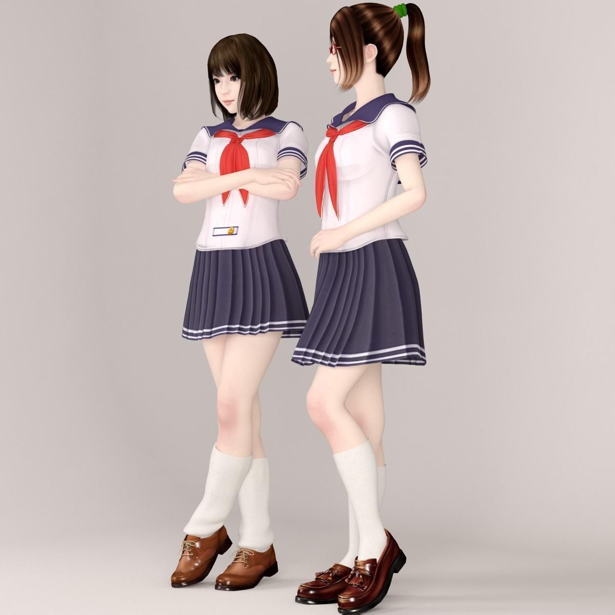 Natsumi and Mariko schoolgirl pose 06 3D model_6